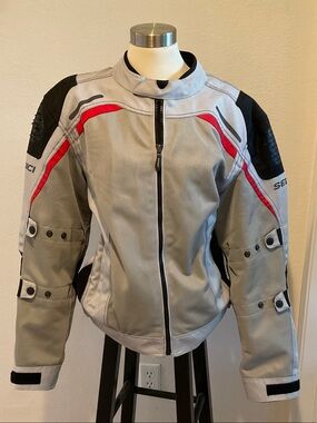 SEDICI Mens Gray and Red Utility Motorcycle Jacket